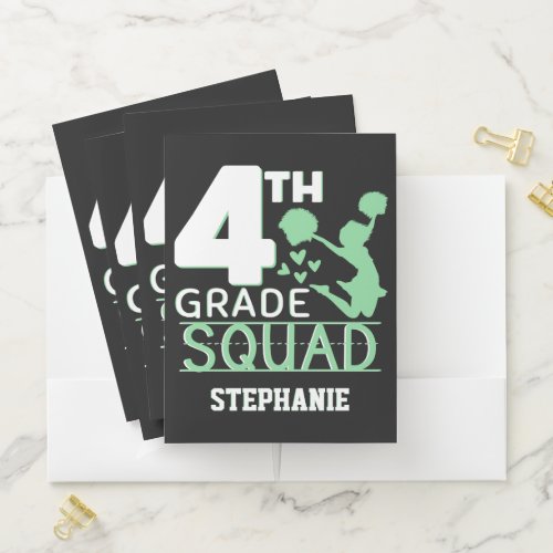 4th Grade Squad  Cute Green  White Cheerleader Pocket Folder