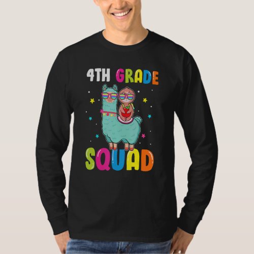 4th Grade Squad Cute Llama Ridding Sloth Back To S T_Shirt