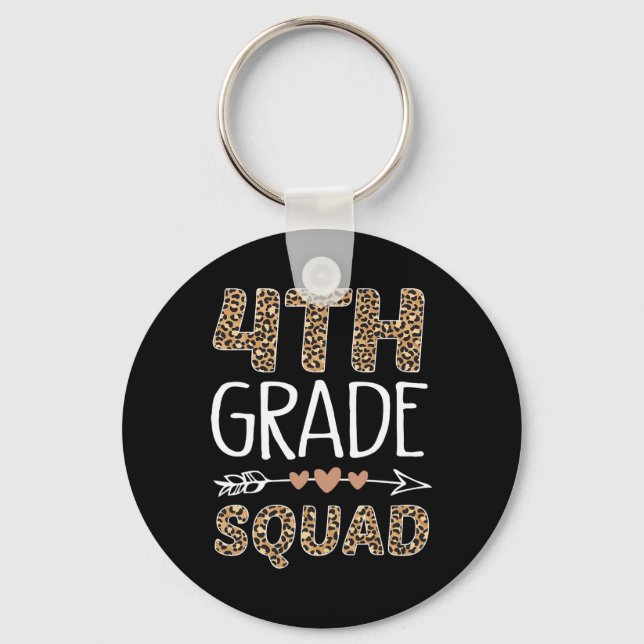 4th Grade Squad Leopard Teacher Student  Keychain (Front)