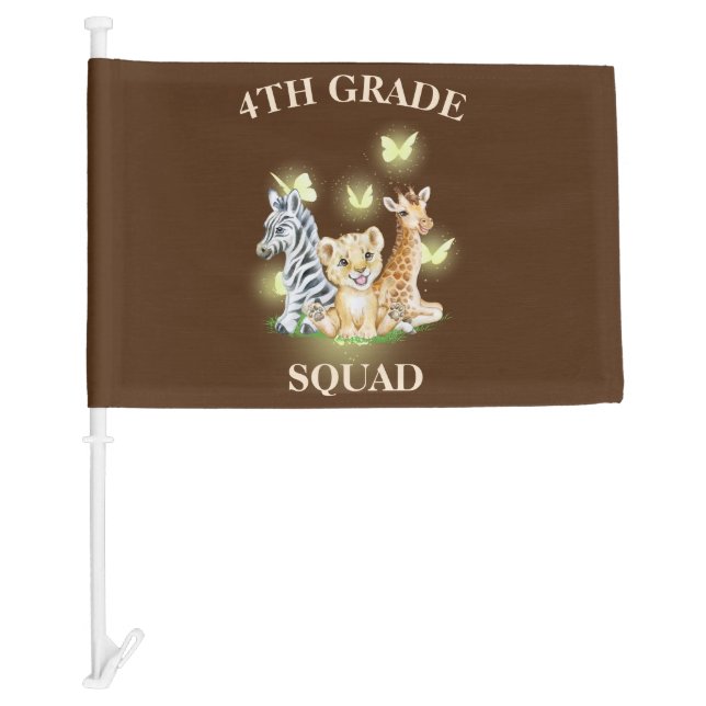 4th Grade Squad Neon wild Zoo Back To School Car Flag (Front)