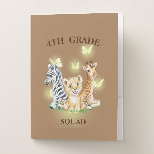 4th Grade Squad Neon wild Zoo Back To School Pocket Folder (Front)