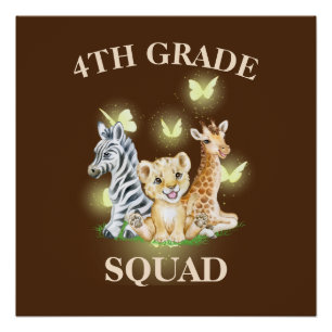 4th Grade Squad Neon wild Zoo Back To School Poster