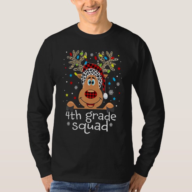 4th Grade Squad Plaid Reindeer Santa Hat Teacher C T-Shirt (Front)