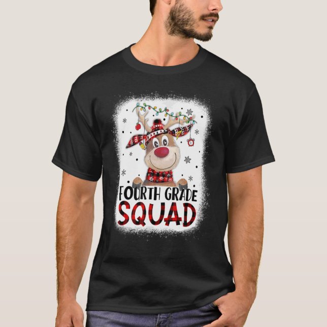 4th Grade Squad Plaid Reindeer Santa Hat Teacher C T-Shirt (Front)
