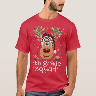 4th Grade Squad Plaid Reindeer Santa Hat Teacher C T-Shirt