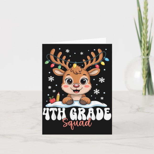 4th Grade Squad Reindeer Christmas Lights Cute Win Card (Front)