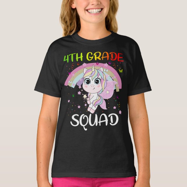 4th Grade Squad Third Teacher Student Team Unicorn T-Shirt (Front)