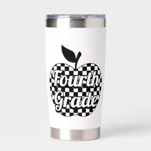 4th Grade Teacher Checkered Apple Insulated Tumbler