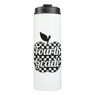 4th Grade Teacher Checkered Apple Thermal Tumbler
