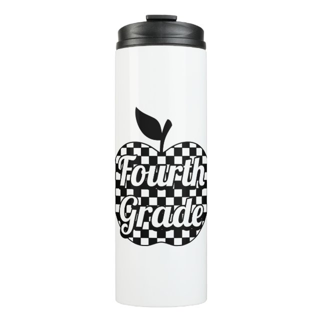 4th Grade Teacher Checkered Apple Thermal Tumbler (Front)