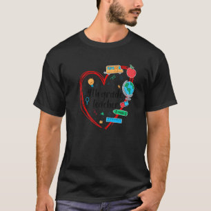 4th Grade Teacher Heart Colorful School Items Back T-Shirt