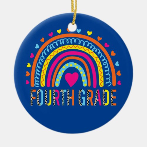 4th Grade Teacher Leopard Rainbow Back To School  Ceramic Ornament