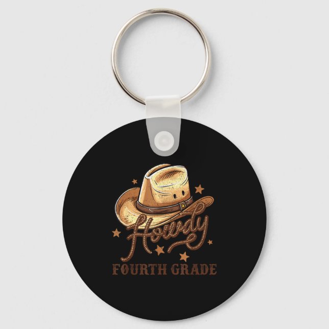 4th Grade Teacher Rodeo Country Western Howdy Four Keychain (Front)