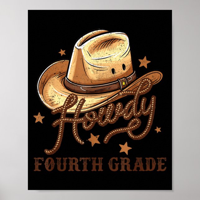 4th Grade Teacher Rodeo Country Western Howdy Four Poster (Front)