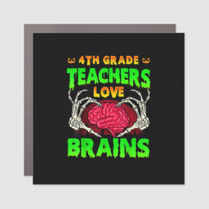 4th Grade Teacher Skeleton Heart Hands Halloween L Car Magnet