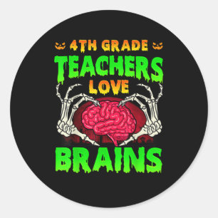 4th Grade Teacher Skeleton Heart Hands Halloween L Classic Round Sticker