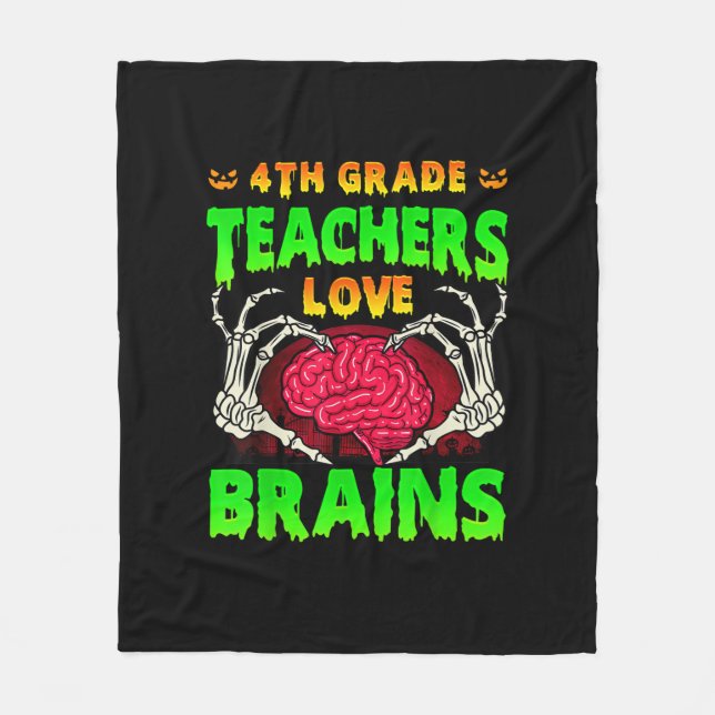 4th Grade Teacher Skeleton Heart Hands Halloween L Fleece Blanket (Front)