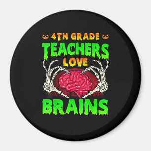 4th Grade Teacher Skeleton Heart Hands Halloween L Magnet