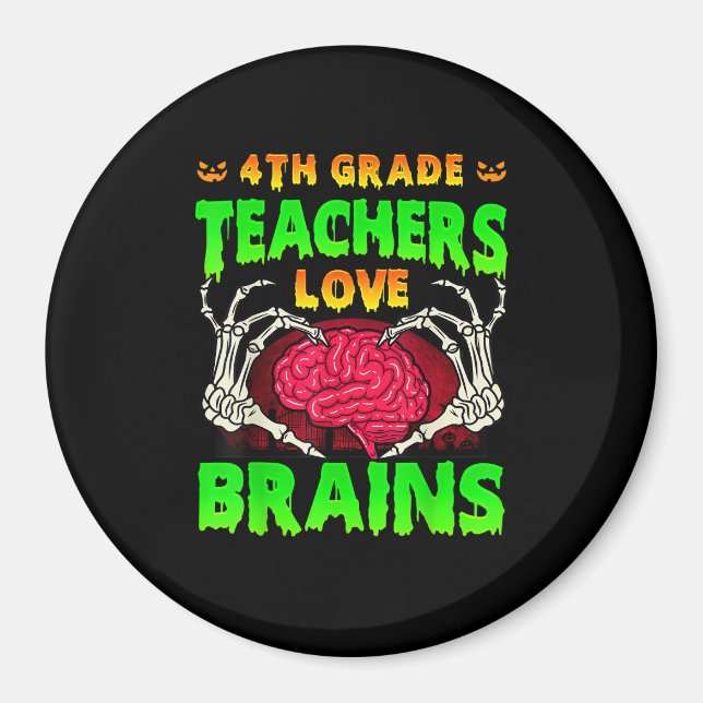 4th Grade Teacher Skeleton Heart Hands Halloween L Magnet (Front)