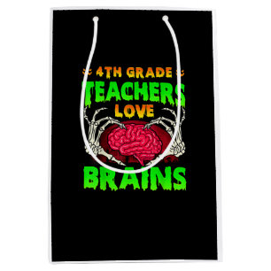 4th Grade Teacher Skeleton Heart Hands Halloween L Medium Gift Bag