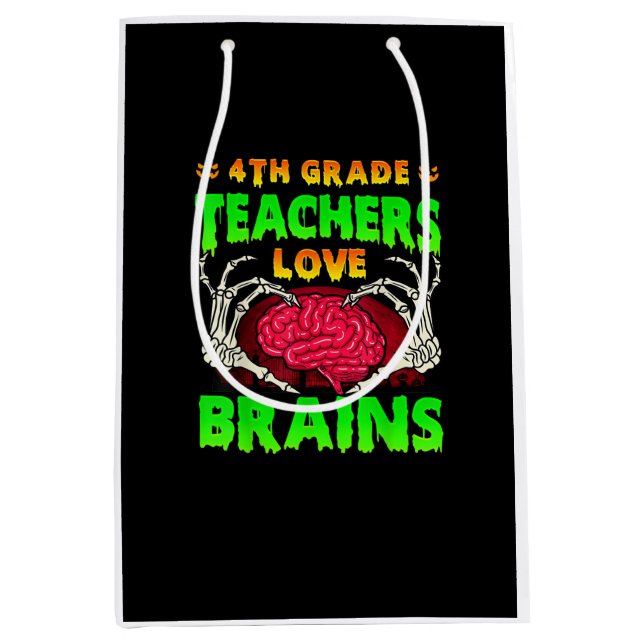 4th Grade Teacher Skeleton Heart Hands Halloween L Medium Gift Bag (Front)