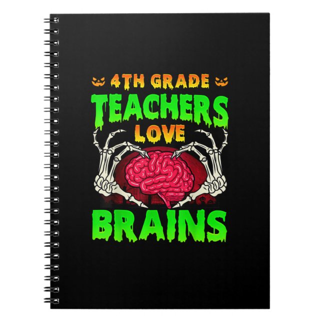 4th Grade Teacher Skeleton Heart Hands Halloween L Notebook (Front)