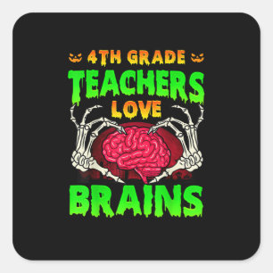4th Grade Teacher Skeleton Heart Hands Halloween L Square Sticker