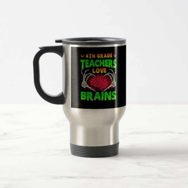 4th Grade Teacher Skeleton Heart Hands Halloween L Travel Mug (Left)