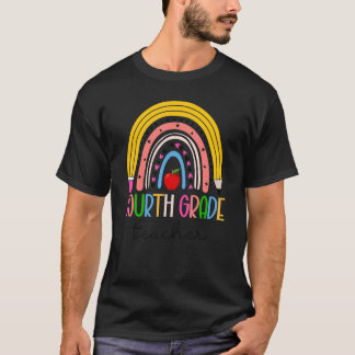 4th Grade Teacher Teach Love Inspire Rainbow back  T-Shirt