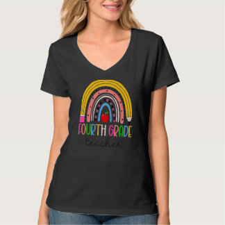 4th Grade Teacher Teach Love Inspire Rainbow back T-Shirt