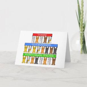 4th Grade Teacher Thanks Cartoon Cats Letterpress Thank You Card