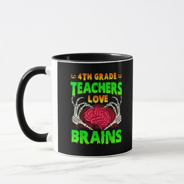 4th Grade Teachers Brains Skeleton Hand Heart Hall Mug (Left)