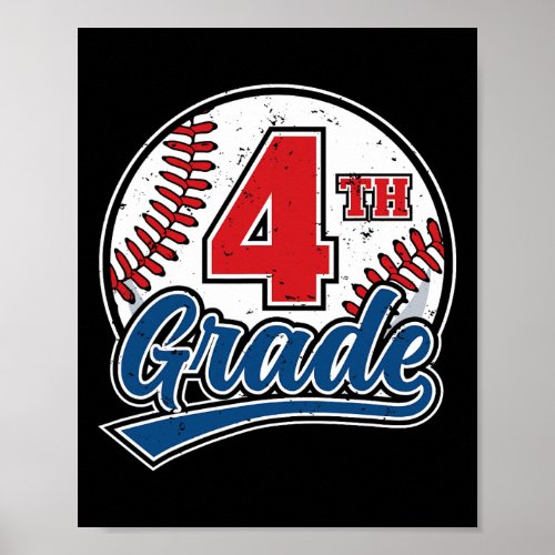 4th Grade Team Back To School Baseball Player Boys Poster