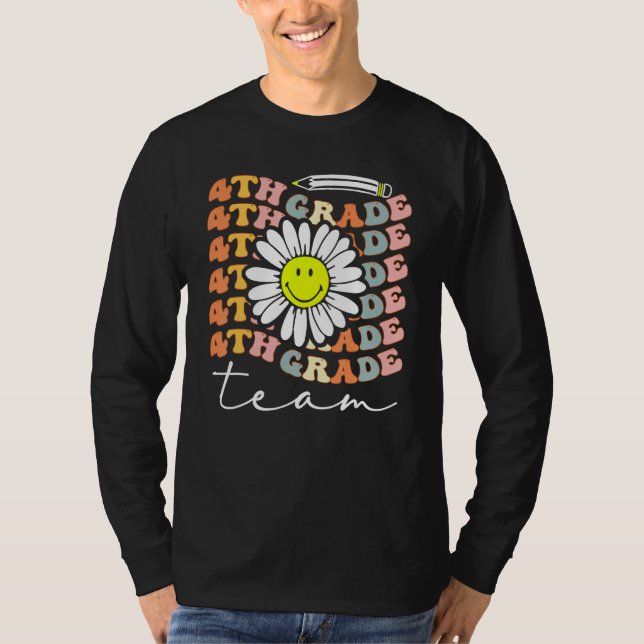 4th Grade Team Retro Groovy Women Happy First Day  T-Shirt (Front)