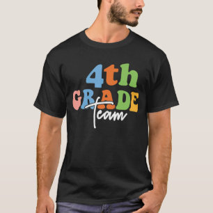 4th Grade Team Retro Groovy Women Happy First Day  T-Shirt