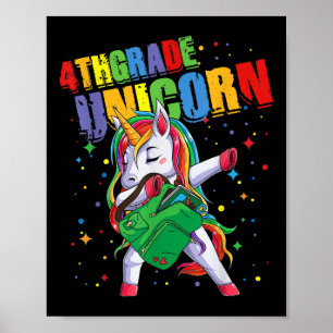 4th Grade Unicorn Girls Boys Kids Cute Back To Sch Poster