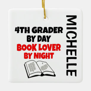 4th Grader loves Reading CUSTOM Ceramic Ornament
