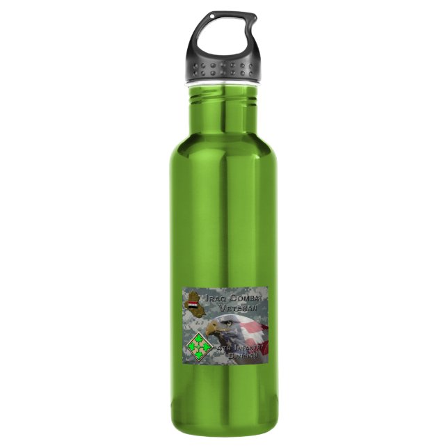 4th Infantry Div Iraq Combat Veteran Stainless Steel Water Bottle (Front)