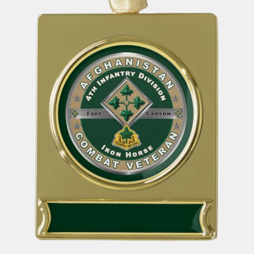 4th Infantry Division Afghanistan Veteran Gold Plated Banner Ornament