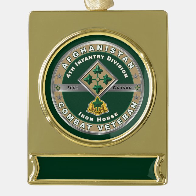 4th Infantry Division Afghanistan Veteran Gold Plated Banner Ornament (Front)
