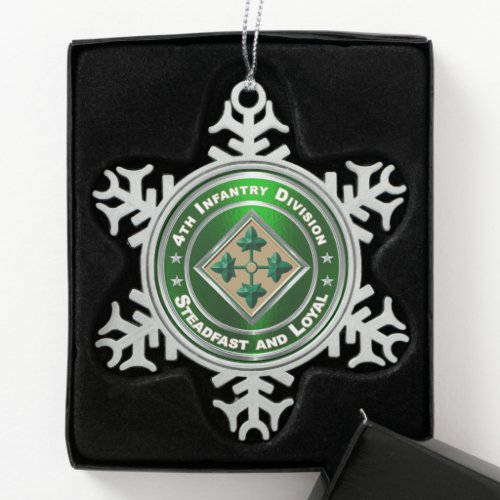 4th Infantry Division Christmas      Snowflake Pewter Christmas Ornament