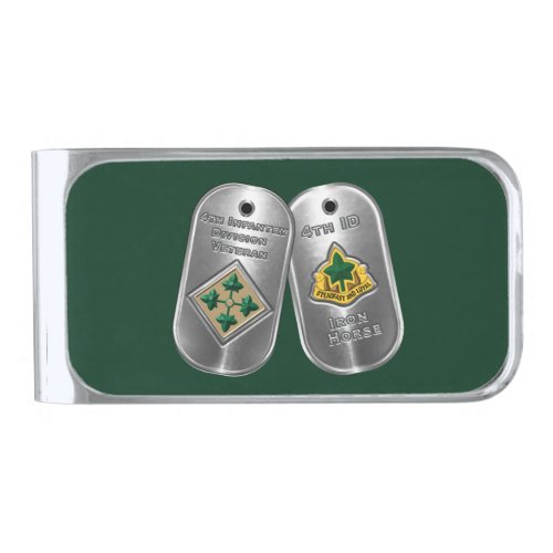 4th Infantry Division Dog Tags Silver Finish Money Clip