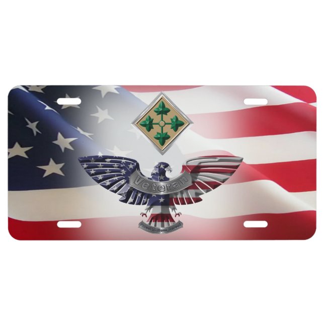 4th Infantry Division Eagle American Flag  License Plate (Front)