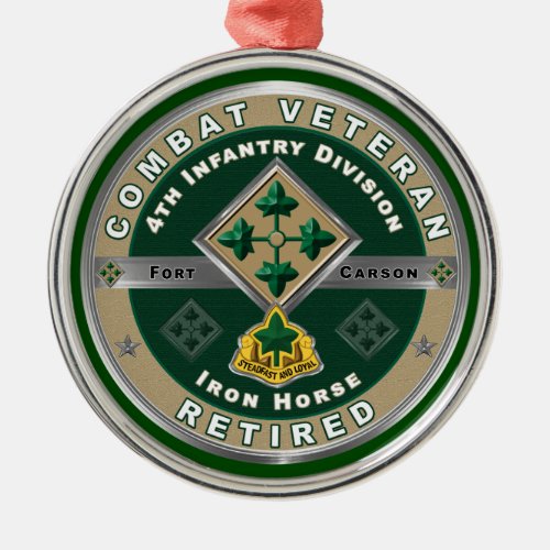 4th Infantry Division Retired Christmas  Metal Ornament