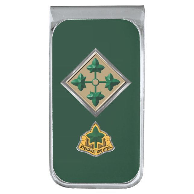 4th Infantry Division   Silver Finish Money Clip (Front Vertical)