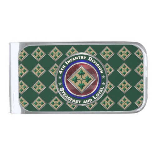 4th Infantry Division  Silver Finish Money Clip