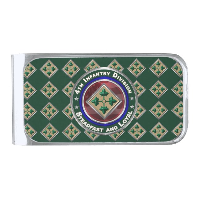 4th Infantry Division  Silver Finish Money Clip (Front)