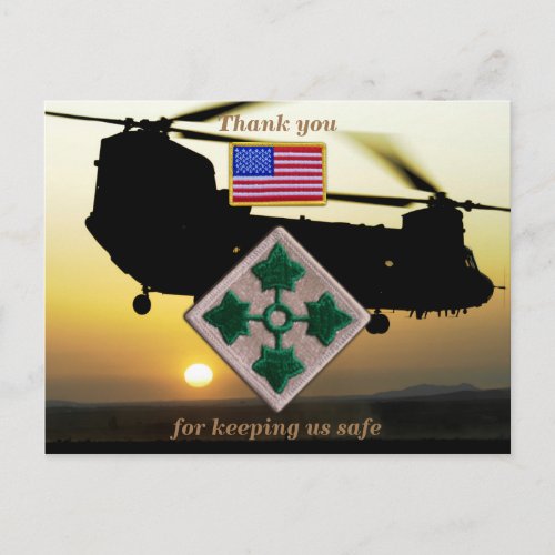 4th infantry Fort Carson veterans vets patch Postcard