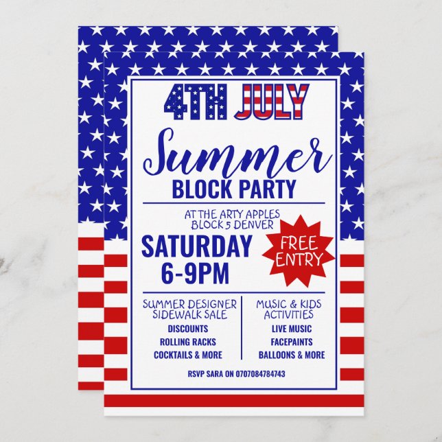 4th juke independence day summer block party invitation (Front/Back)