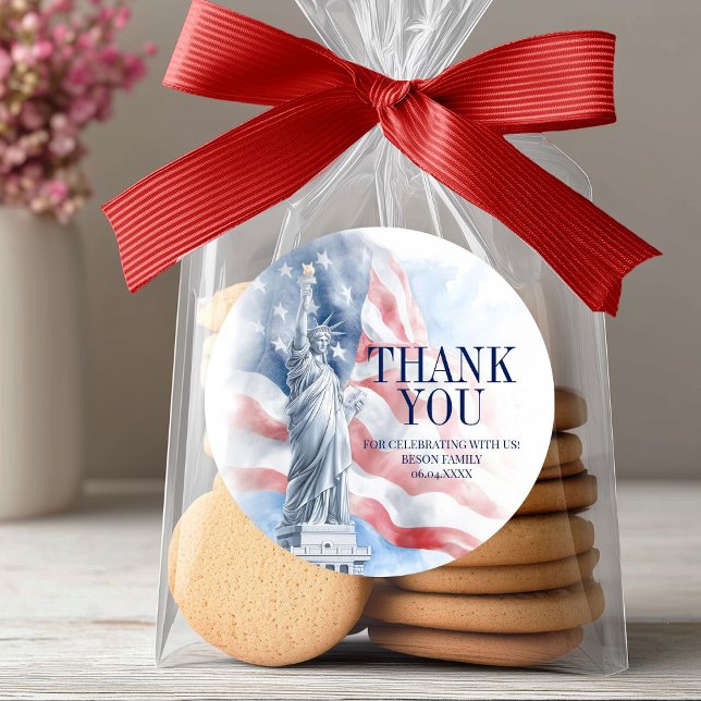 4th July America Independence Day Thank You Favor Classic Round Sticker (4th July America Independence Day Thank You Favor Classic Round Sticker)